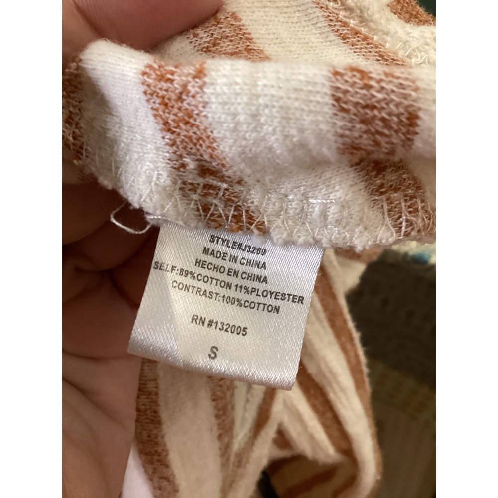 Entro Womens Small Striped Hooded Open‎ Front Cardigan Crochet Lace Back Rust - Picture 5 of 5